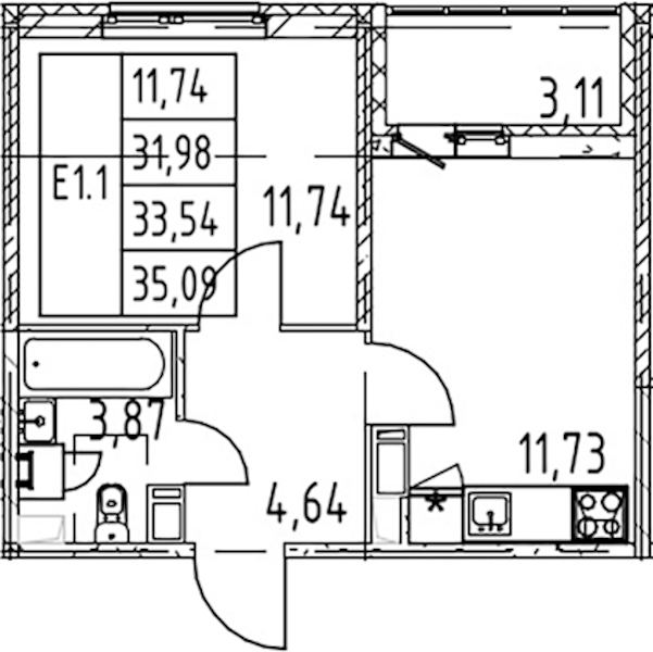 1-комнатная квартира 31.98 м², 4/12 эт., ЖК «Полис ЛАВрики»